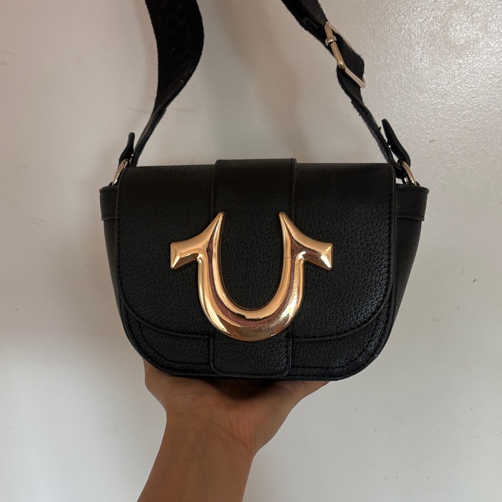 True religion Black Women’s Crossbody Bag with Gold Accent